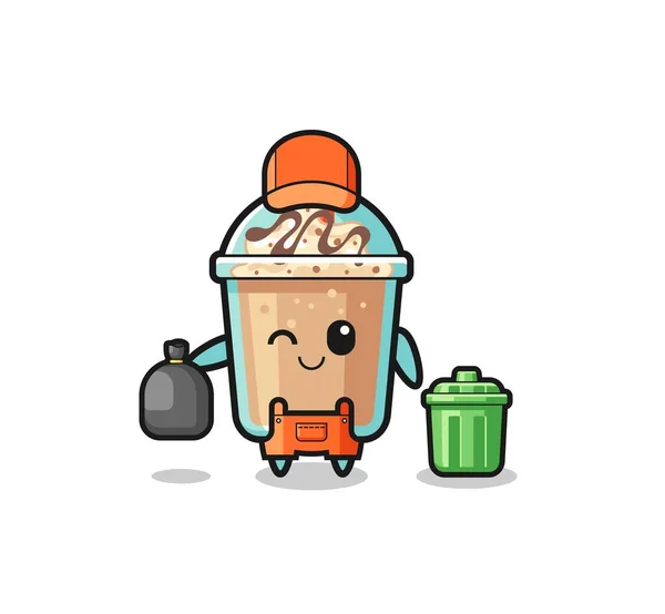 Mascot Cute Milkshake Garbage Collector Cute Design — Stockový vektor