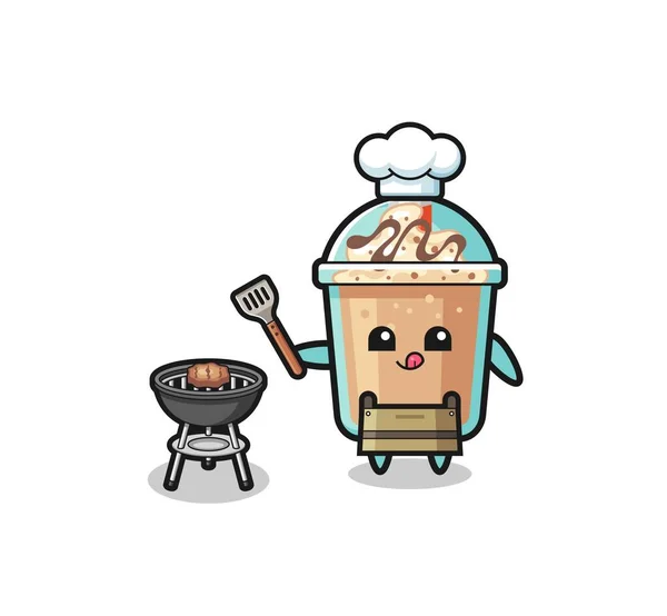 Milkshake Barbeque Chef Grill Cute Design — Vetor de Stock