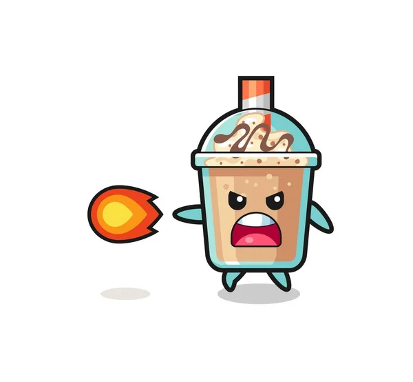 Cute Milkshake Mascot Shooting Fire Power Cute Design — 图库矢量图片