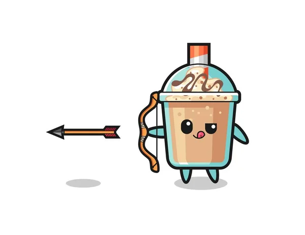 Illustration Milkshake Character Doing Archery Cute Design —  Vetores de Stock