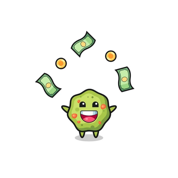 Illustration Puke Catching Money Falling Sky Cute Design — стоковый вектор