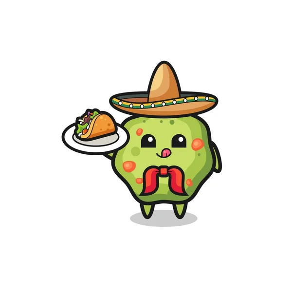 Puke Mexican Chef Mascot Holding Taco Cute Design — 스톡 벡터