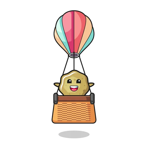 Loose Stools Mascot Riding Hot Air Balloon Cute Design — Wektor stockowy