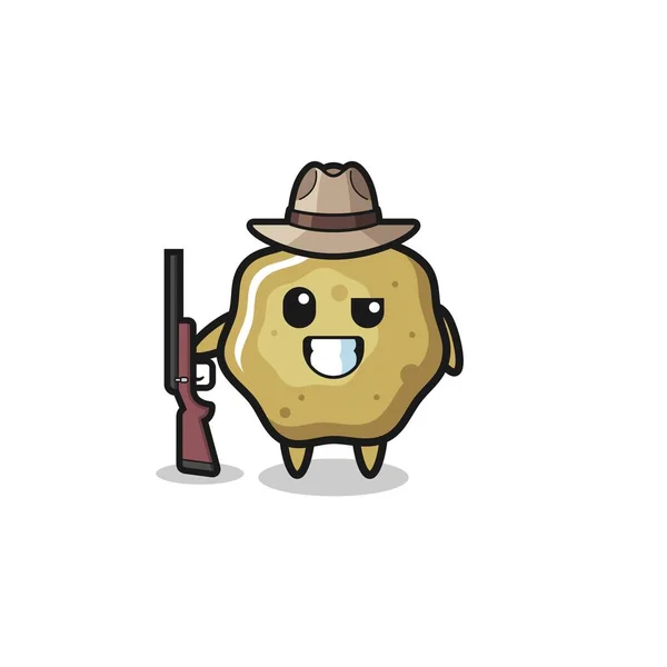 Loose Stools Hunter Mascot Holding Gun Cute Design — стоковый вектор