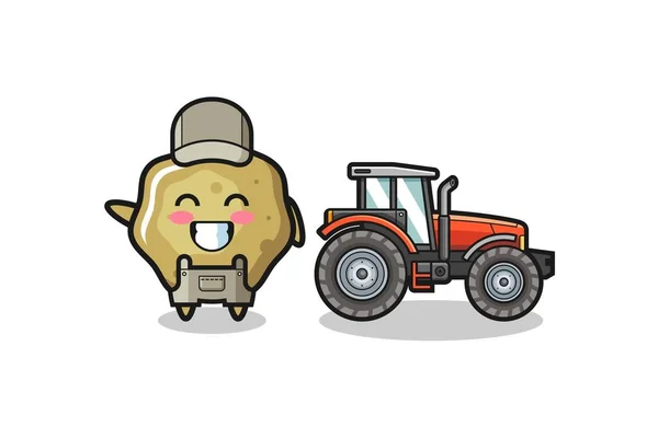 Loose Stools Farmer Mascot Standing Tractor Cute Design — Stok Vektör