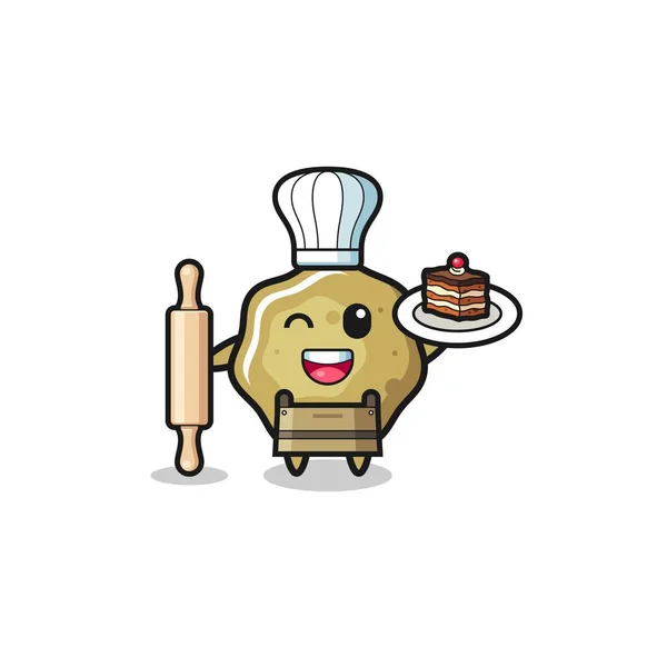 Loose Stools Pastry Chef Mascot Hold Rolling Pin Cute Design — Wektor stockowy