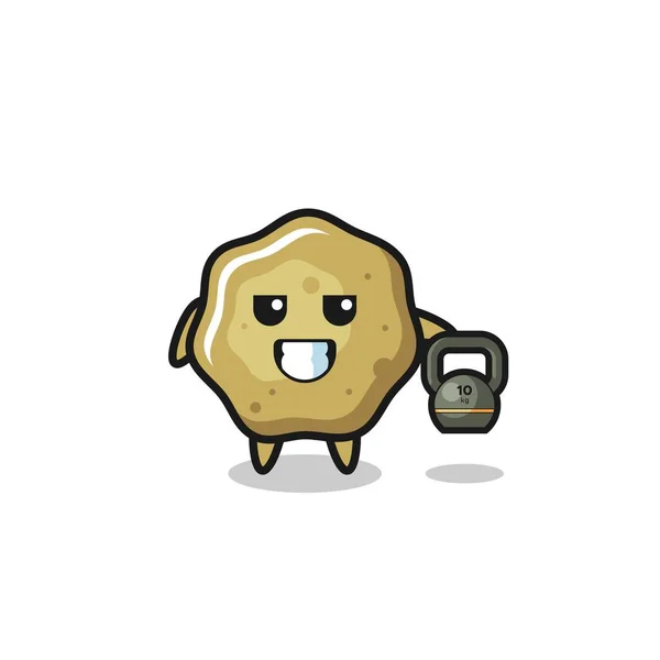 Loose Stools Mascot Lifting Kettlebell Gym Cute Design — Wektor stockowy