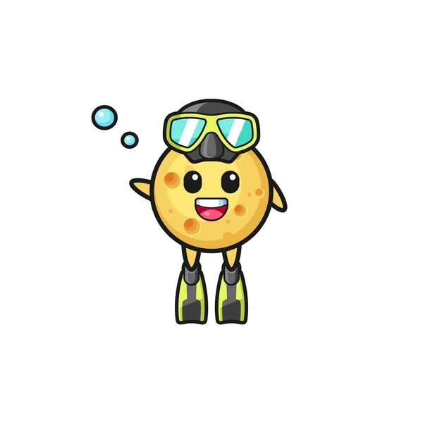 Cheese Diver Cartoon Character Cute Design — Stockový vektor