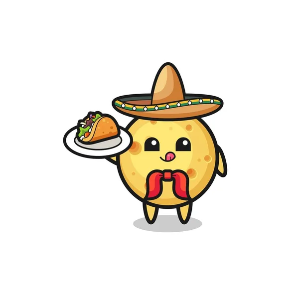 Cheese Mexican Chef Mascot Holding Taco Cute Design — Stock vektor