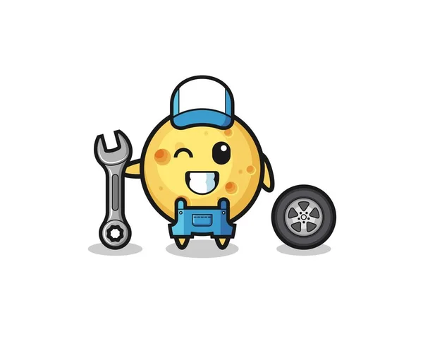 Cheese Character Mechanic Mascot Cute Design — Stock vektor