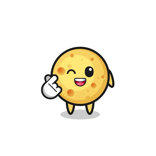 Cheese Character Doing Korean Finger Heart Cute Design — Image vectorielle