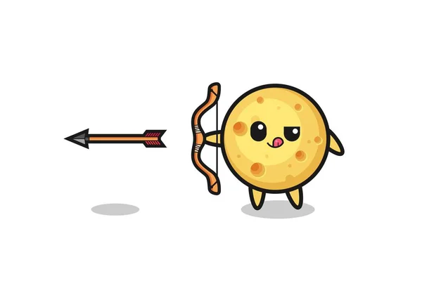 Illustration Cheese Character Doing Archery Cute Design — Wektor stockowy