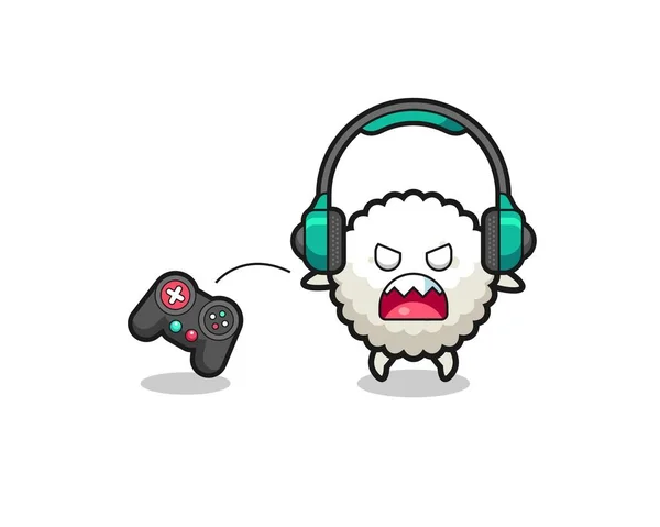 Rice Ball Gamer Mascot Angry Cute Design — Stockvector