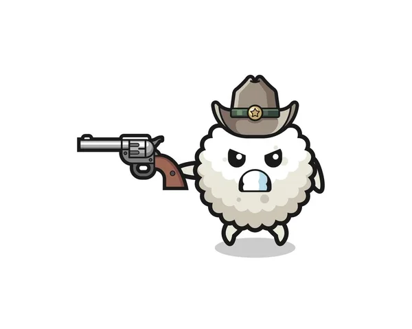 Rice Ball Cowboy Shooting Gun Cute Design — 图库矢量图片