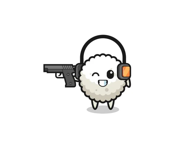 Illustration Rice Ball Cartoon Doing Shooting Range Cute Design — 스톡 벡터