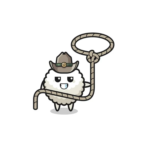 Boule Riz Cow Boy Avec Corde Lasso Design Mignon — Image vectorielle