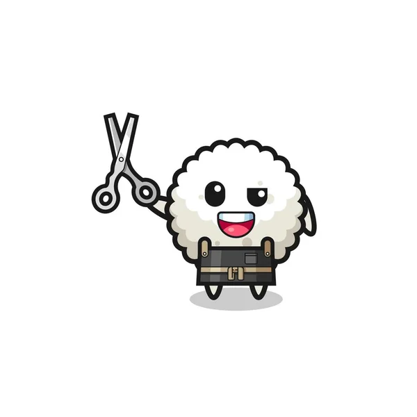 Rice Ball Character Barbershop Mascot Cute Design — Stockový vektor