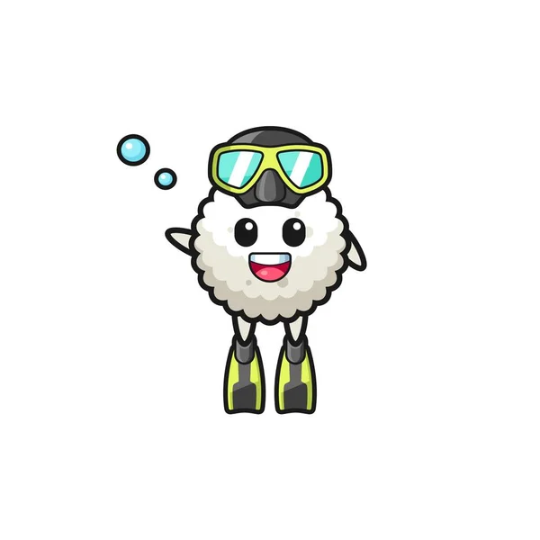 Rice Ball Diver Cartoon Character Cute Design — Stock Vector