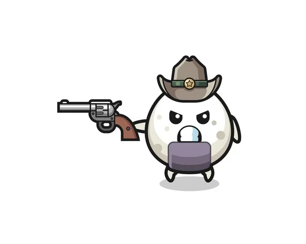 Onigiri Cowboy Shooting Gun Cute Design — стоковый вектор