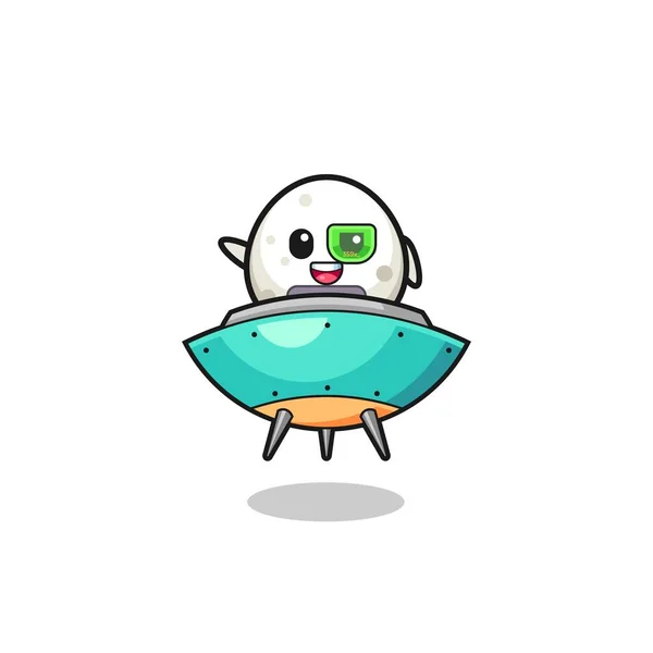 Onigiri Cartoon Riding Future Spaceship Cute Design — Stock vektor