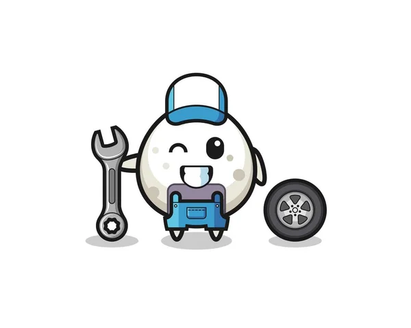 Onigiri Character Mechanic Mascot Cute Design — Vettoriale Stock