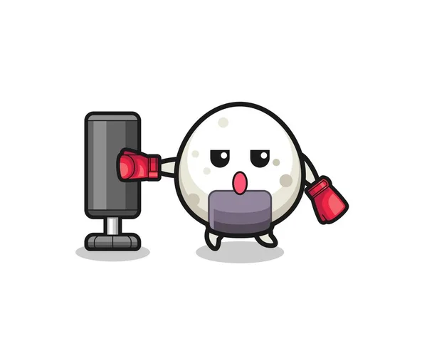 Onigiri Boxer Cartoon Doing Training Punching Bag Cute Design — ストックベクタ