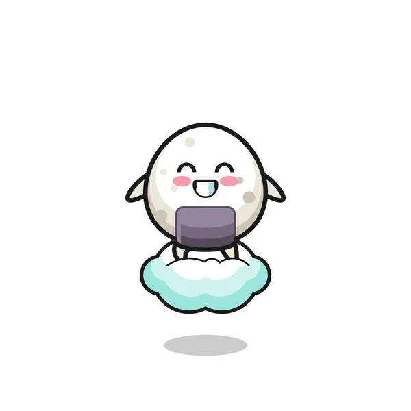 Cute Onigiri Illustration Riding Floating Cloud Cute Design — Stock Vector