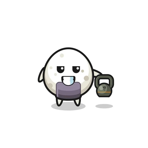 Onigiri Mascot Lifting Kettlebell Gym Cute Design — Wektor stockowy