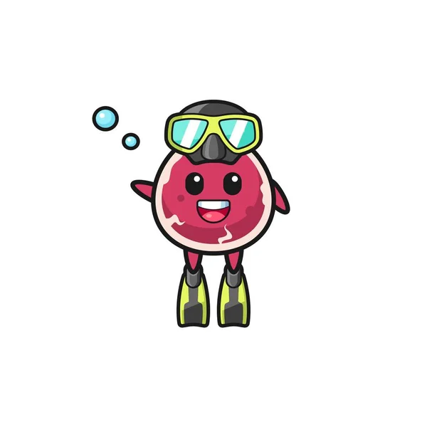 Beef Diver Cartoon Character Cute Design — Stockový vektor