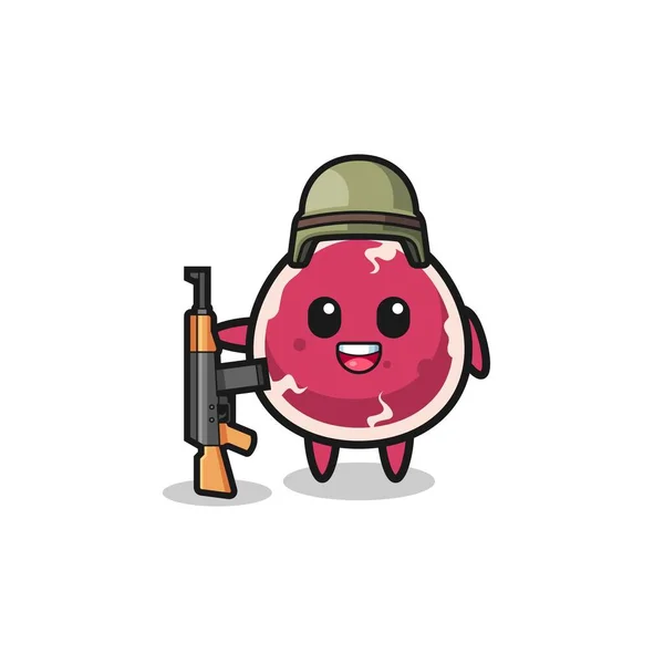 Cute Beef Mascot Soldier Cute Design — Vetor de Stock