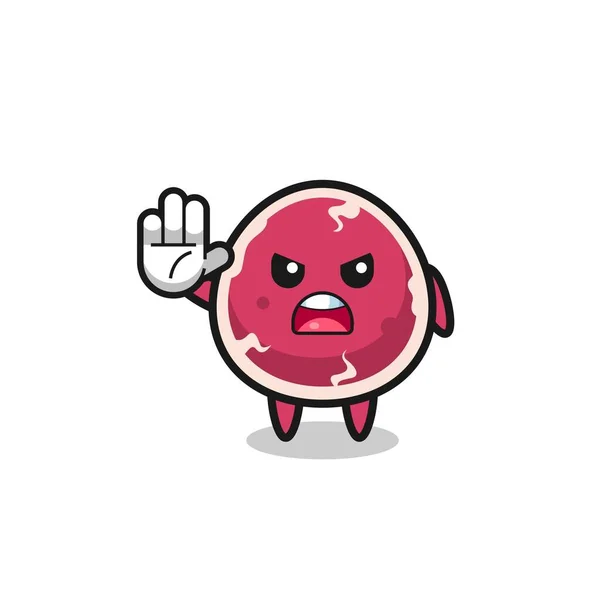Beef Character Doing Stop Gesture Cute Design — Wektor stockowy