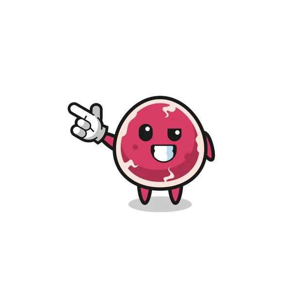 Beef Mascot Pointing Top Left Cute Design — Stockvector