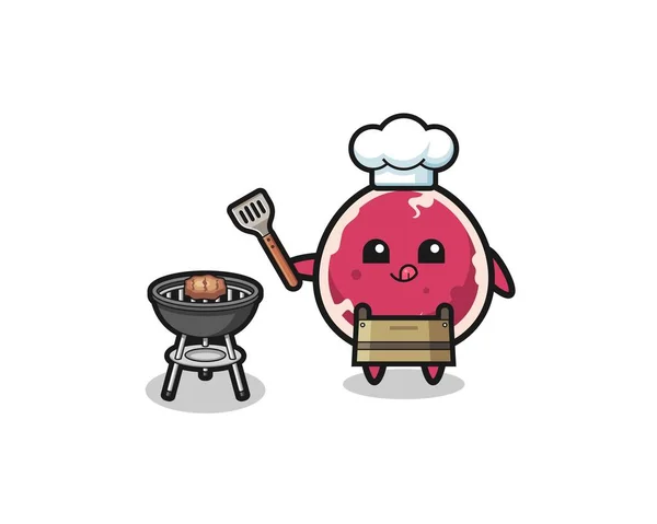 Beef Barbeque Chef Grill Cute Design — ストックベクタ