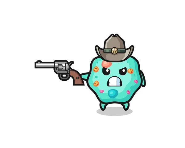 Amoeba Cowboy Shooting Gun Cute Design — Stockvektor