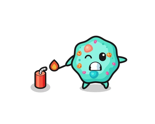 Amoeba Mascot Illustration Playing Firecracker Cute Design — 图库矢量图片