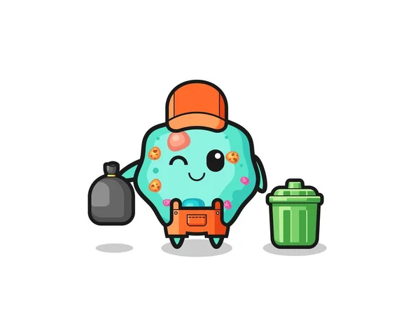 Mascot Cute Amoeba Garbage Collector Cute Design — Vetor de Stock