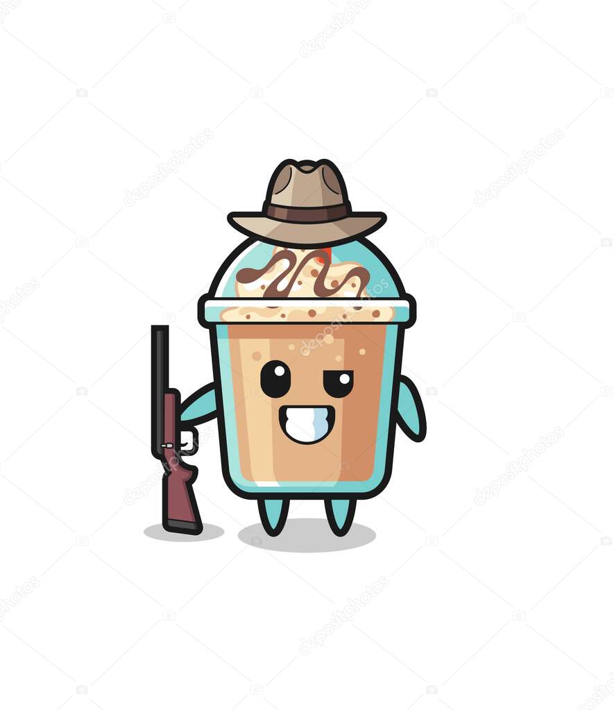 milkshake hunter mascot holding a gun , cute design