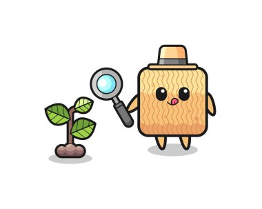 Şirin bir çiğ erişteci bitkileri araştırıyor, şirin bir tasarım.