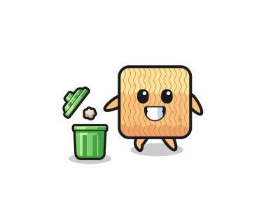 Çöp tenekesine çöp atan çiğ eriştenin güzel bir tasarımı.