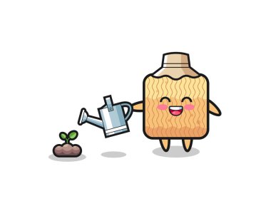 Şirin çiğ erişte, bitki tohumlarını suluyor, şirin tasarım.