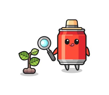 Bitkileri araştıran tatlı bir içecek konservecisi, şirin bir tasarım.