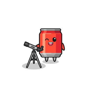 içecek kutusu astronom maskotu modern bir teleskop, şirin bir tasarım