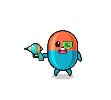 Şirin kapsül, elinde silah var, şirin tasarım.