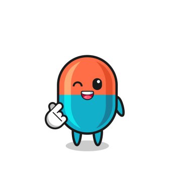 capsule character doing Korean finger heart , cute design