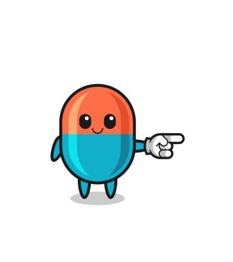 capsule mascot with pointing right gesture , cute design