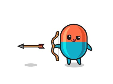 illustration of capsule character doing archery , cute design
