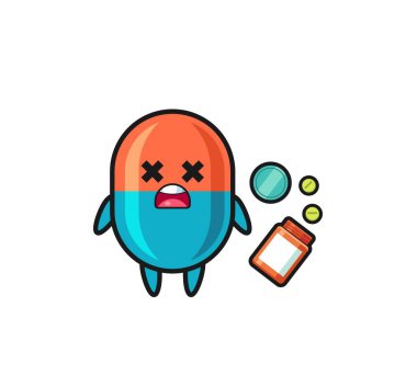 illustration of overdose capsule character , cute design