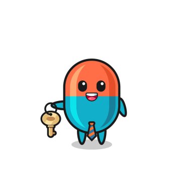 cute capsule as a real estate agent mascot , cute design