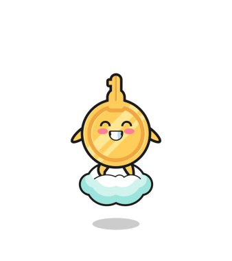 cute key illustration riding a floating cloud , cute design