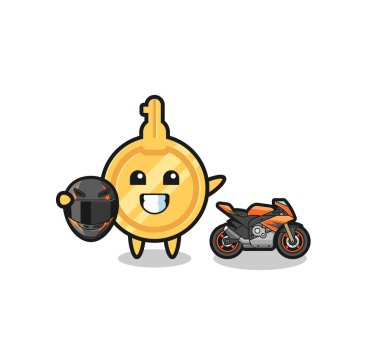 cute key cartoon as a motorcycle racer , cute design